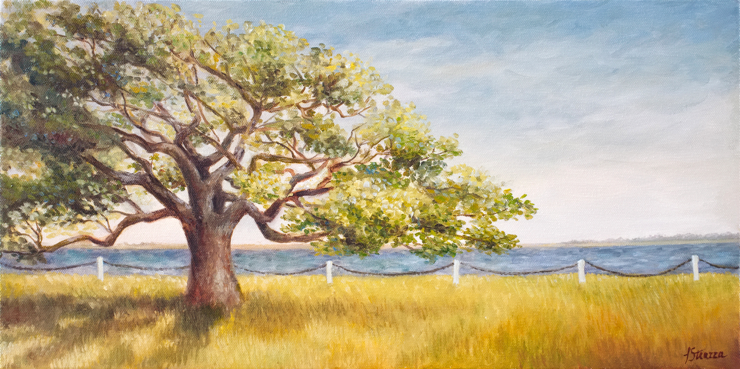 Tree By Waterfront-Painting by Lisa Strazza